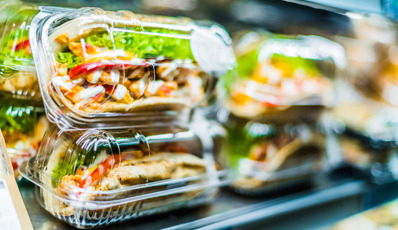 Sandwiches in plastic packaging on a shelf